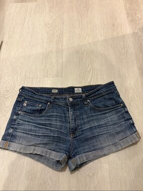 Ag Adriano Goldschmied Dark Blue Denim Roll-Cuff Jean Shorts